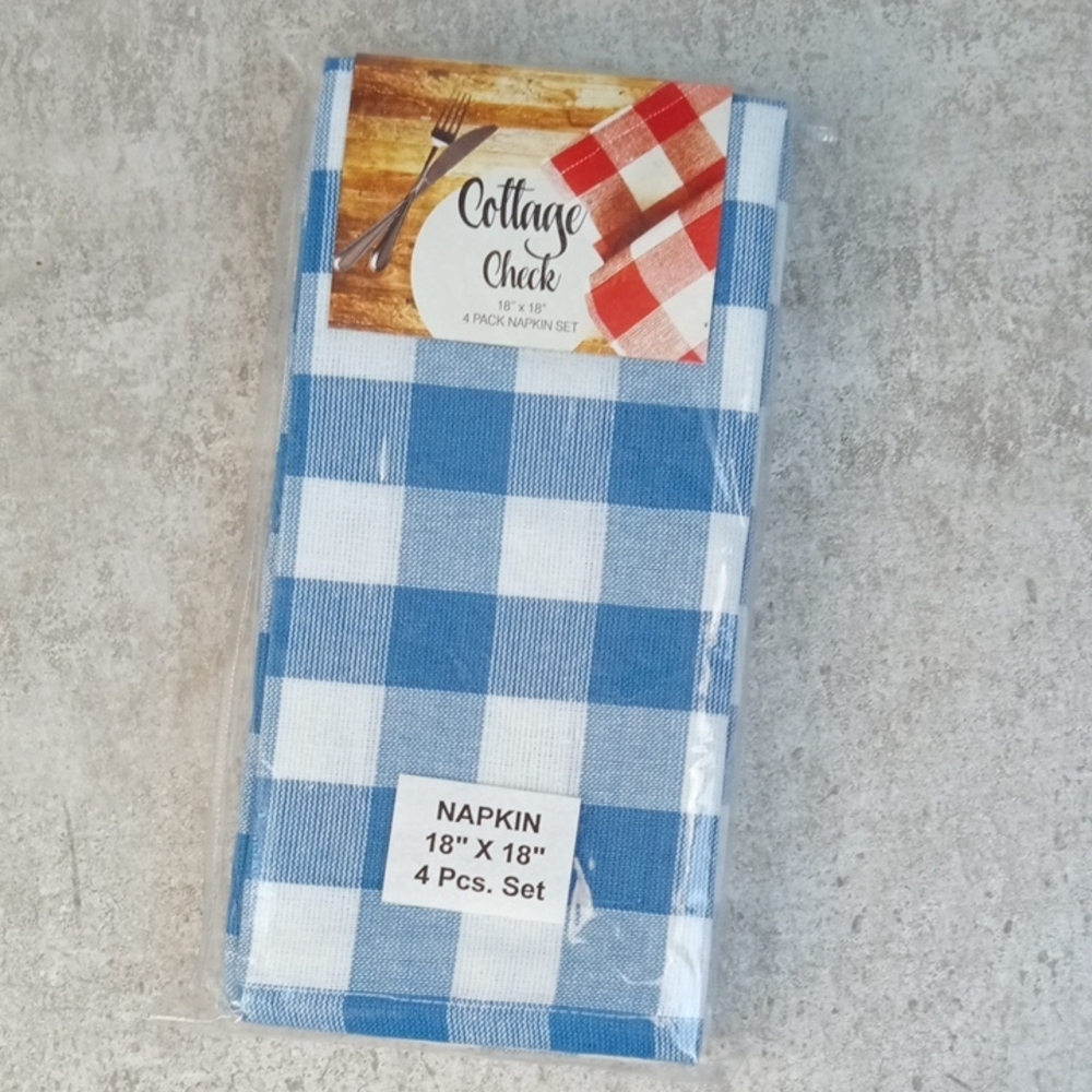 🚜🍒 Cottage Check Blue Buffalo Check Napkin Set